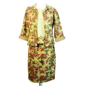 Sharon Young, SZ 12, 3 PC  Suit, Skirt, Top & Jacket, Elephant & Palm Tree Print